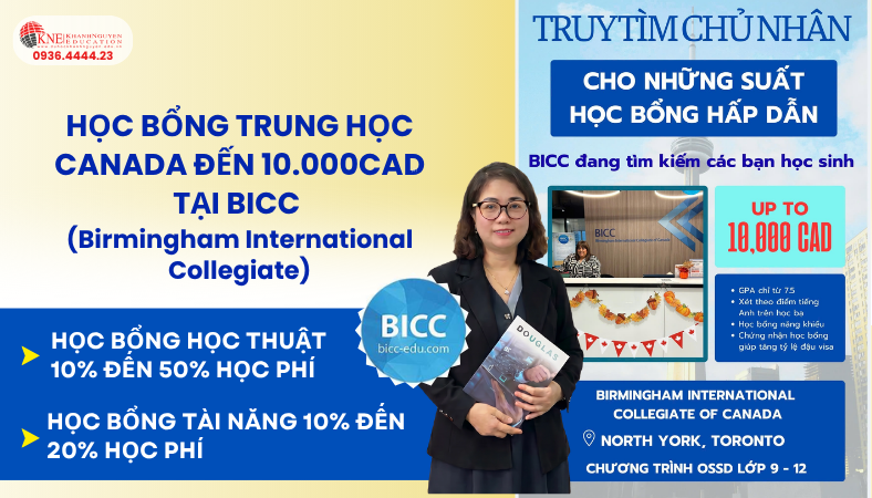 học bổng trung học Canada đến 10.000CAD tại BICC