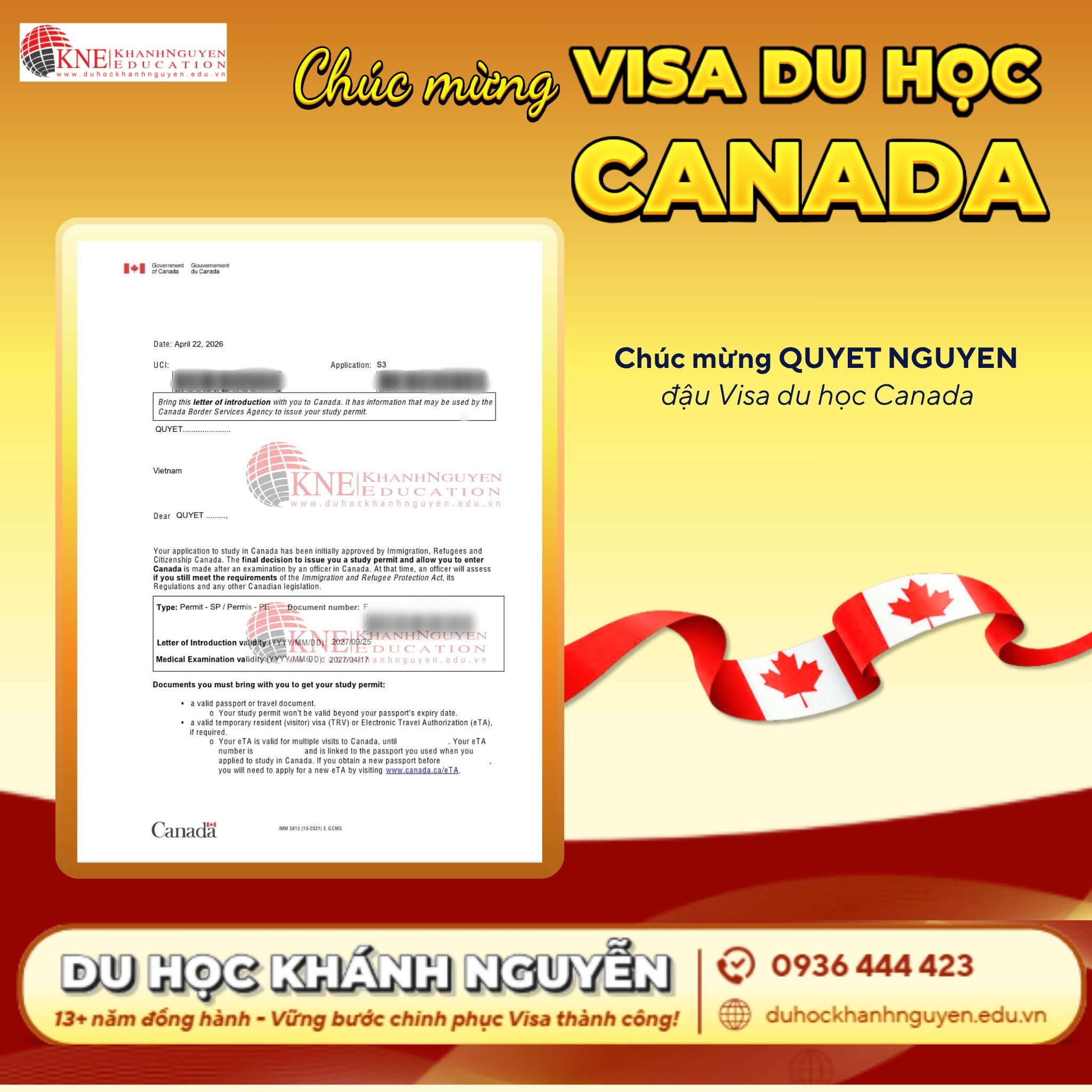 Chúc mừng Quyet Nguyen đậu visa du học Canada